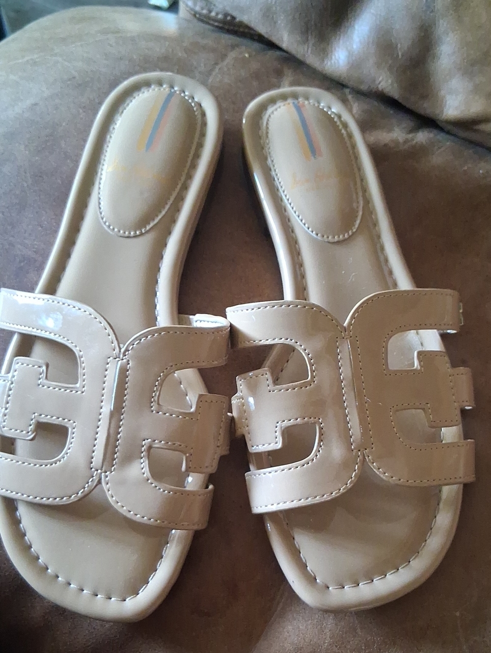 Sam Edelman Bay Slide Sandals Women  (7.5 fit) Metallic Tan Leather Flats